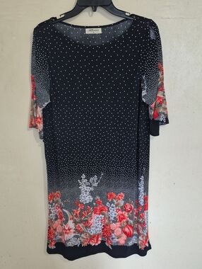 Avenue Black Polka Dot Tunic with Coral Floral Hem
